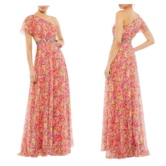 Mac Duggal 9157 Floral Embellished One Shoulder Gown Pink Multicolor Size 2 NWT - Picture 1 of 6